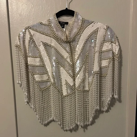 Nasty Gal Pearl Beaded Tassle Cape in Small/Medium - Picture 5 of 6